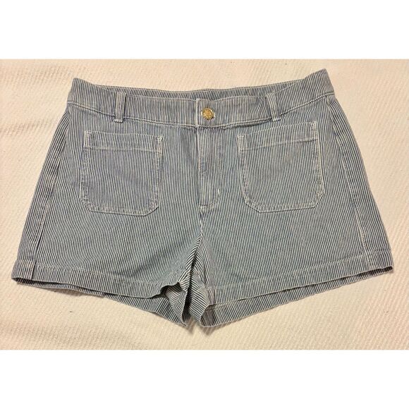 EUC J. Crew Patch-Pocket Striped Denim Shorts, Blue/White, Sz. 10 - Picture 3 of 7